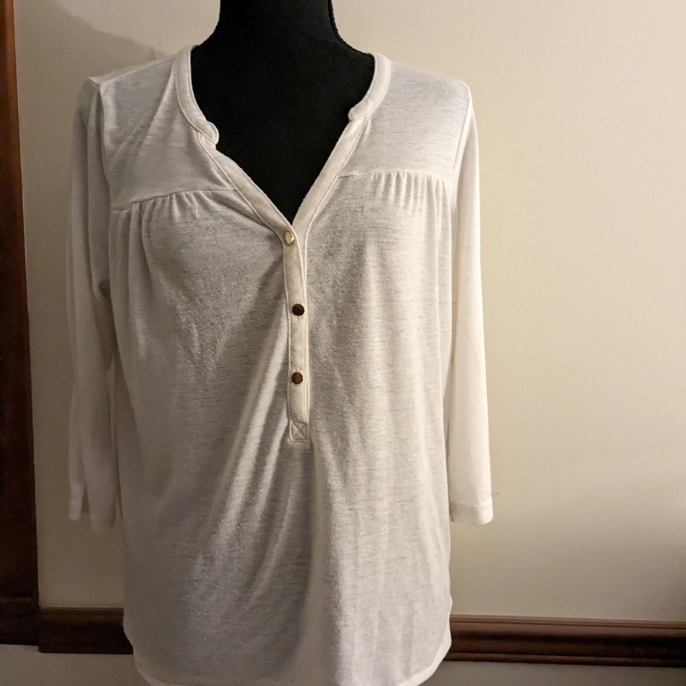 H&M cream colored Henley Top, sized Women's Small
